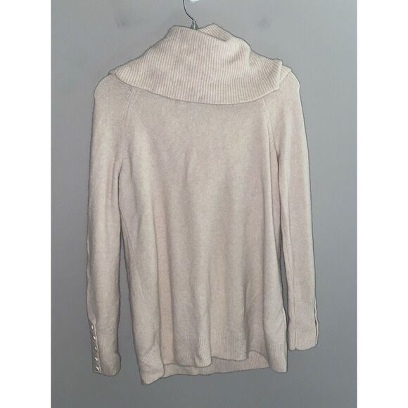 LOFT Sweater Womens Medium Pink Wool Blend Knit Cowl Neck Button Detail Cuff - Picture 6 of 15